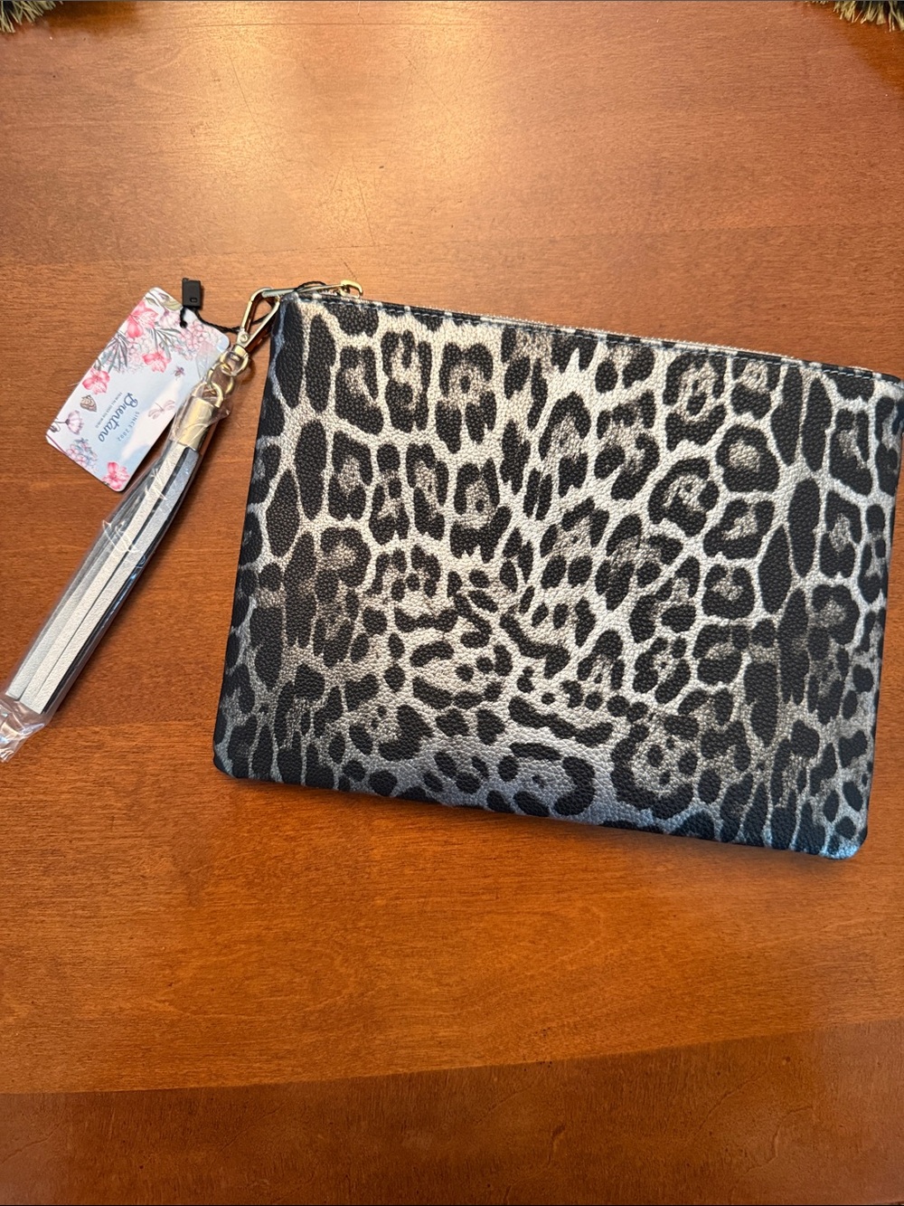 Leopard Print Wristlet Clutch - Black & Silver